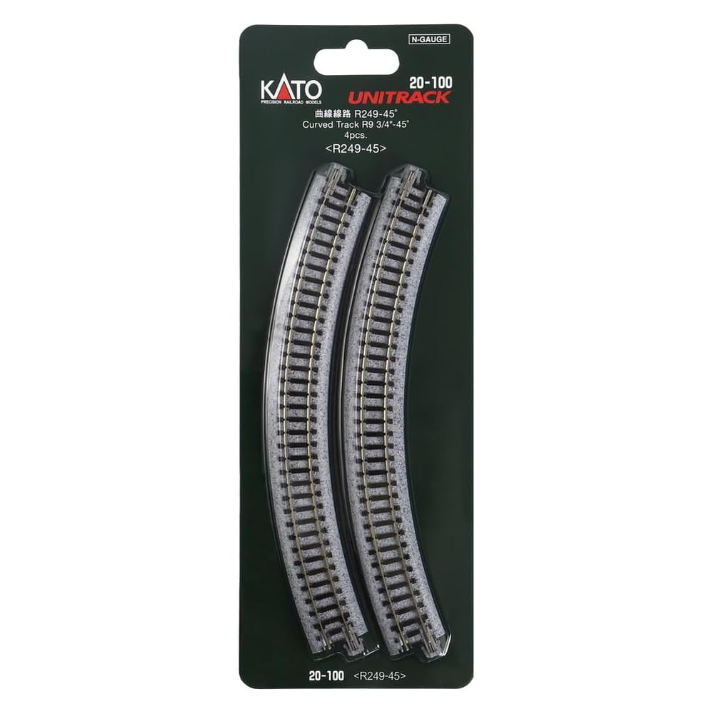 KATO N Gauge Curved Track R249-45°, Set of 4, 20-100, Model Railroad Supplies