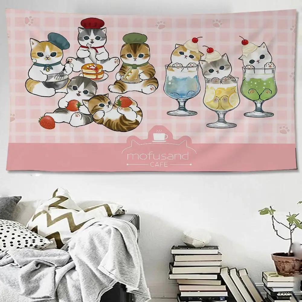 Cute MMofusands Cat Cartoon Tapestry Art Science Fiction Room Home Decor Wall Hanging Home Decor