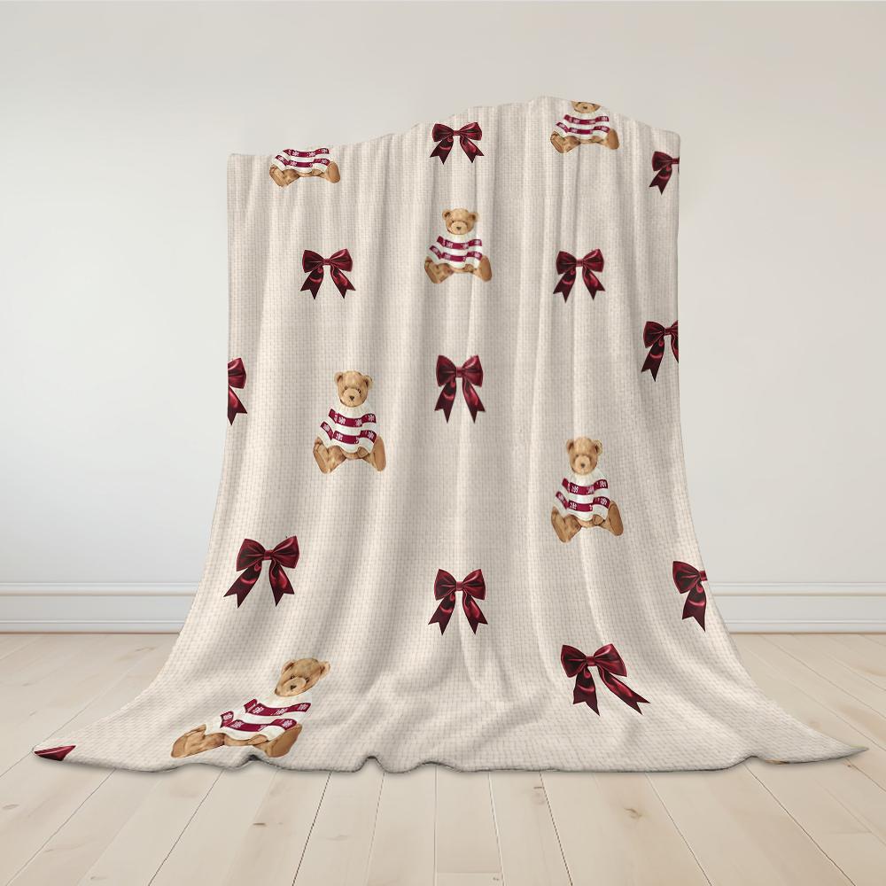 Creme Weihnachtsteddy Flanelldecke Warm Weich Halloween Weihnachten Sofa Warm Gemütlich Dekoratives Dekor Geschenk für Alle Jahreszeiten