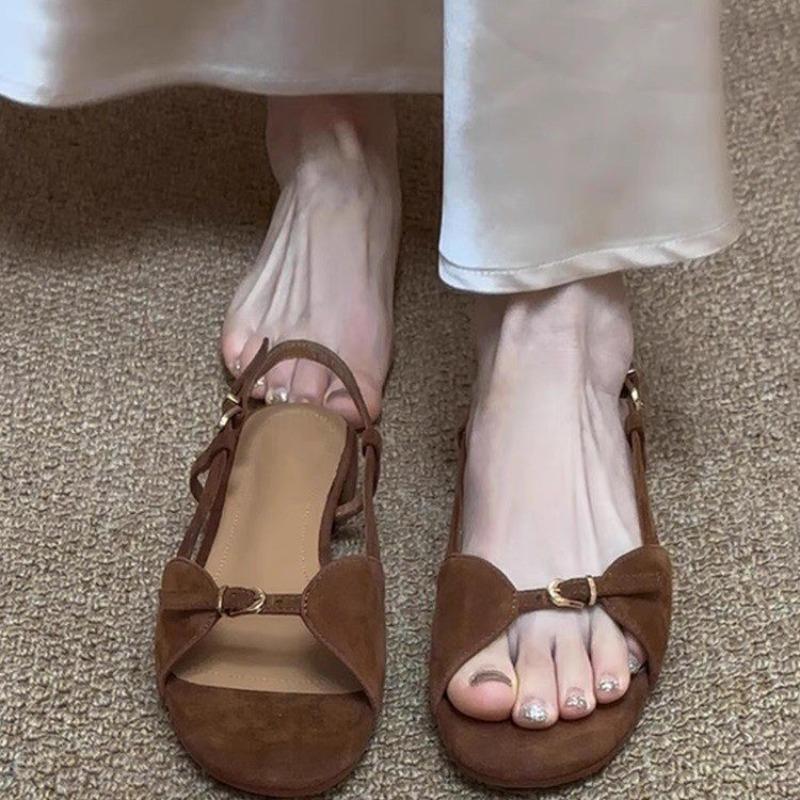 Fashion French one-legged sandals for women to wear on top, one-button, fashionable and versatile, thick-heeled open-toe Roman shoes