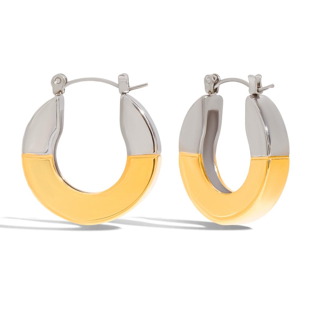 Design sense Classic style 18K gold, gold and silver color matching geometric glossy earrings earrings