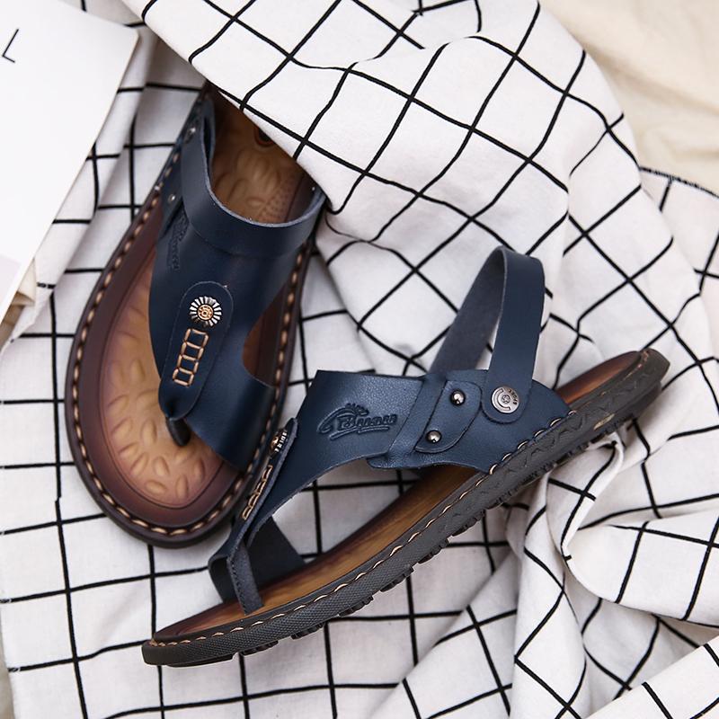 2024POLALI Men'sgenuine Leather Two-layer Leather Men's Beach Sandals  Casual Shoes Flip Flops Sports Shoes Summer Slippers