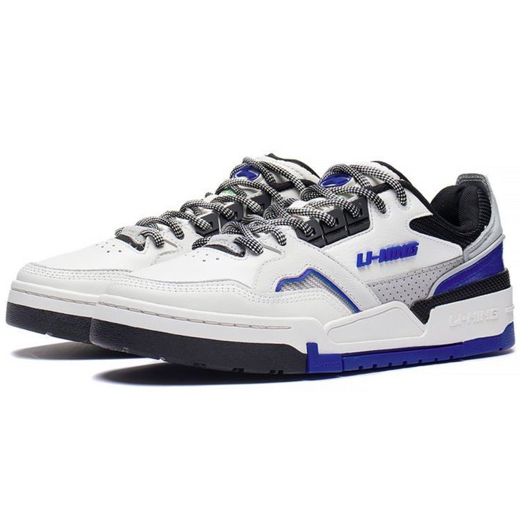 Li Ning 001 BTC SP Fabric Synthetic Leather Non-Slip Shock Absorbing Wear-Resistant Low-Top Skate Shoes Men sneakers White Blue AZGS091-1