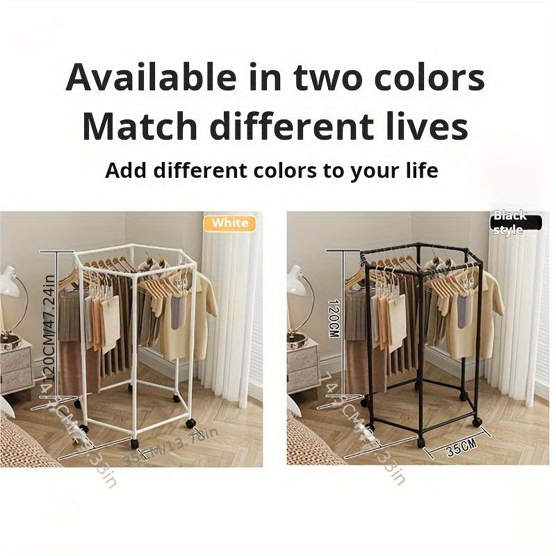 Hexagonal Rotatable Clothing Rack with Wheels – Sturdy 16mm Metal Tube, Freestanding Vertical Garment Hanger,  Black/White