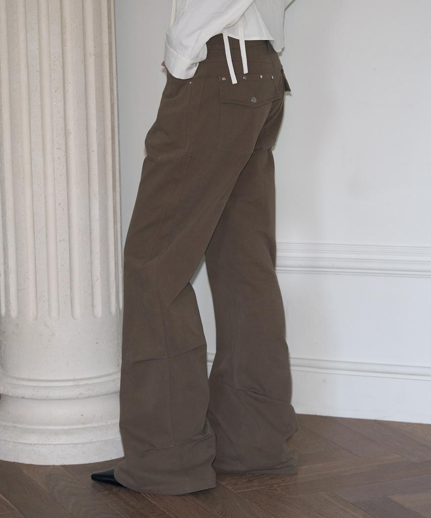 Kiyamo Oblique Pocket Bootcut Pants_Brown