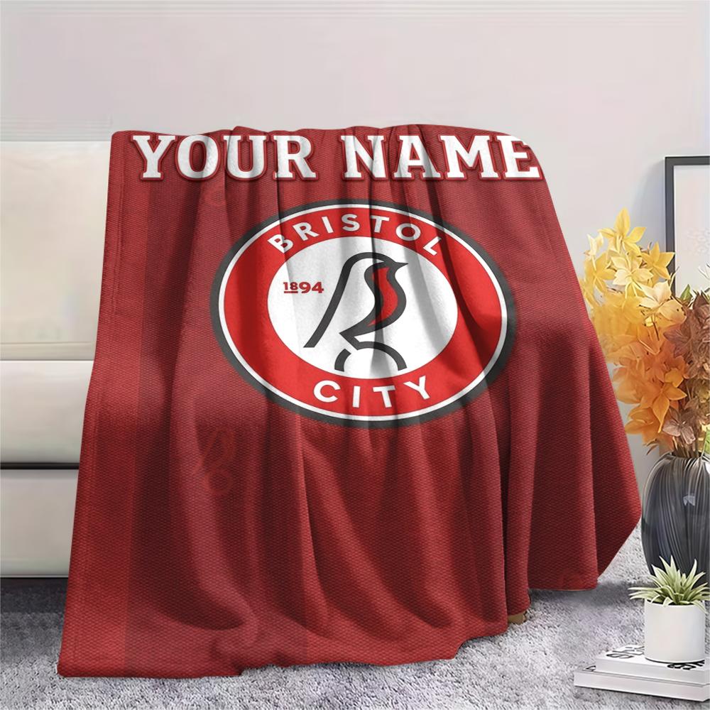 1PC Custom Name Bristol City FC Patterned Flannel Blanket Suitable For All Seasons for Home Decor Warmth and Comfort Gifts Holiday Present