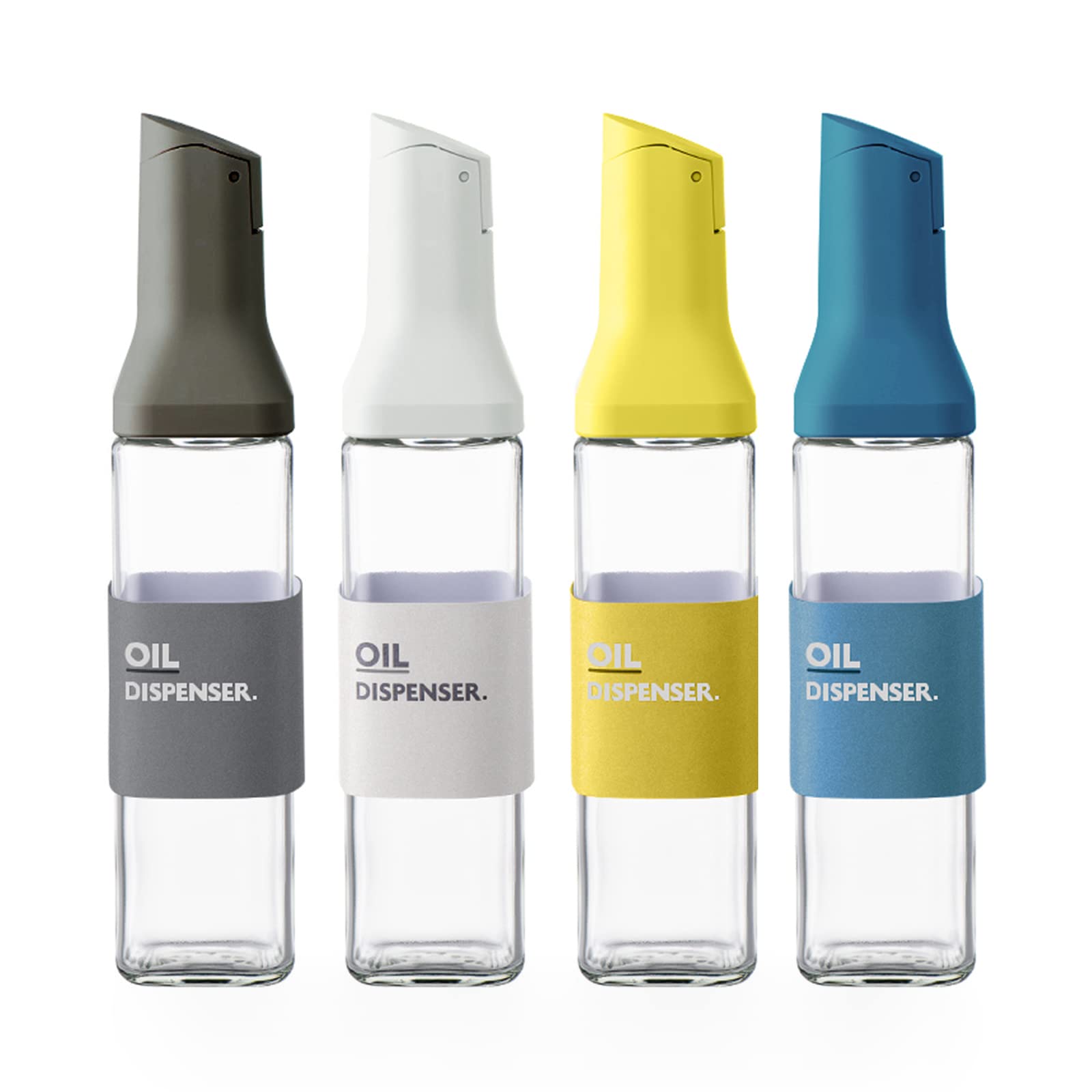 ColorfulHome Oil Bottles & Soy Sauce Dispensers, Drip-Free, Set of 4, Stylish, One-Handed, Glass, Condiment Containers, Oil Dispensers, Dressing Bottl