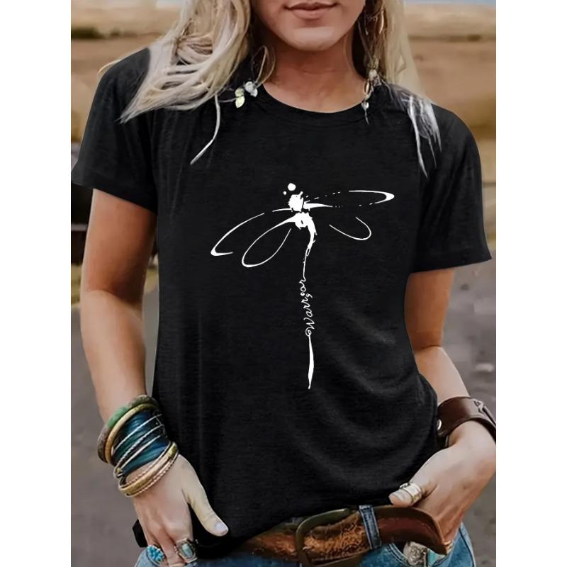 YYFS Modne damskie bluzki i koszule na co dzień, letnie, wiosenne, z krótkim rękawem i dekoltem w kształcie litery O