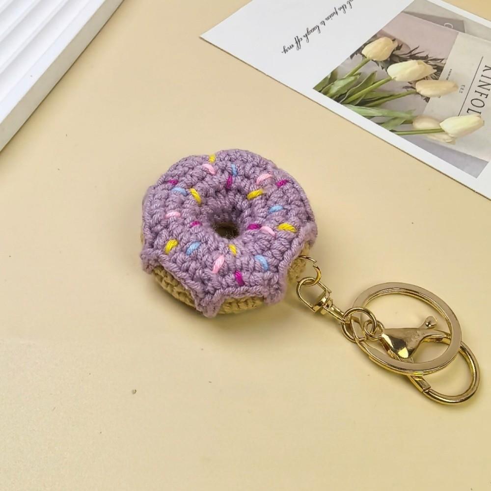 Mini Crochet Donut Keychain Colorful Food Shape Key Ring Handmade Knitted Keychain Bag Pendant