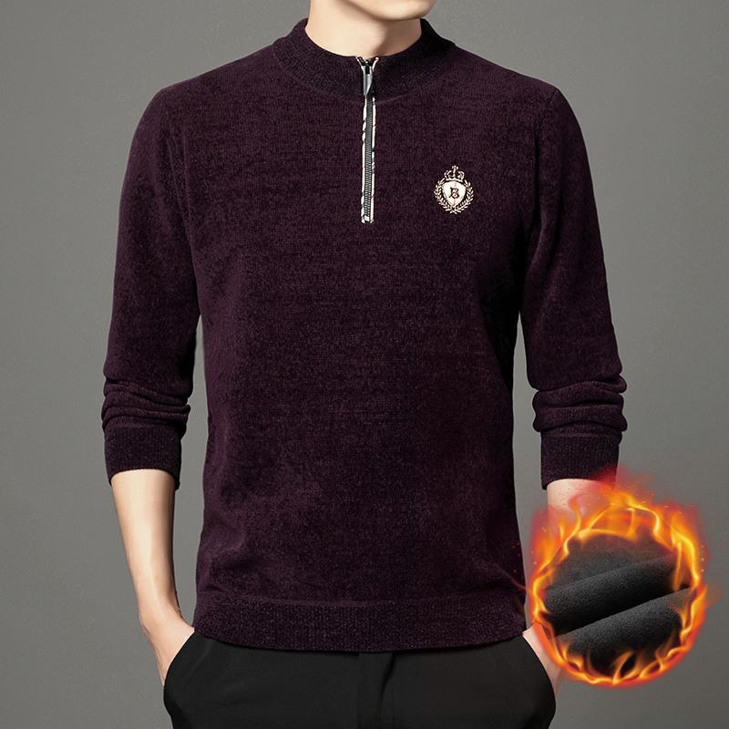 Zipper Collar Men's Knitwear Winter Fashion Trendy Thickening Thermal Base Sweater