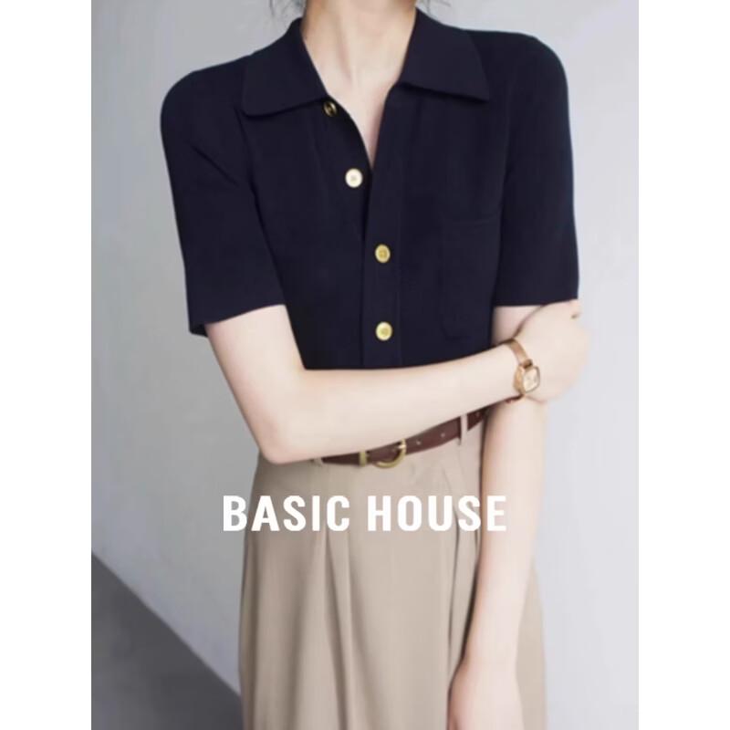 Basic House Women s French Polo Knit Short Sleeve T-Shirt XL