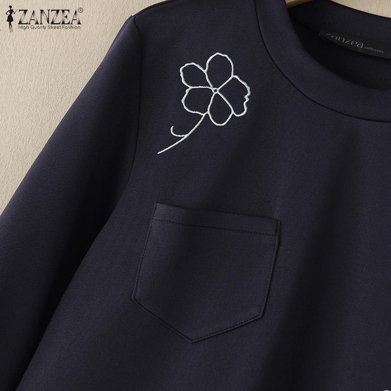 ZANZEA Women Casual Long Sleeve Stripe Patchwork Pullover Sweatshirt