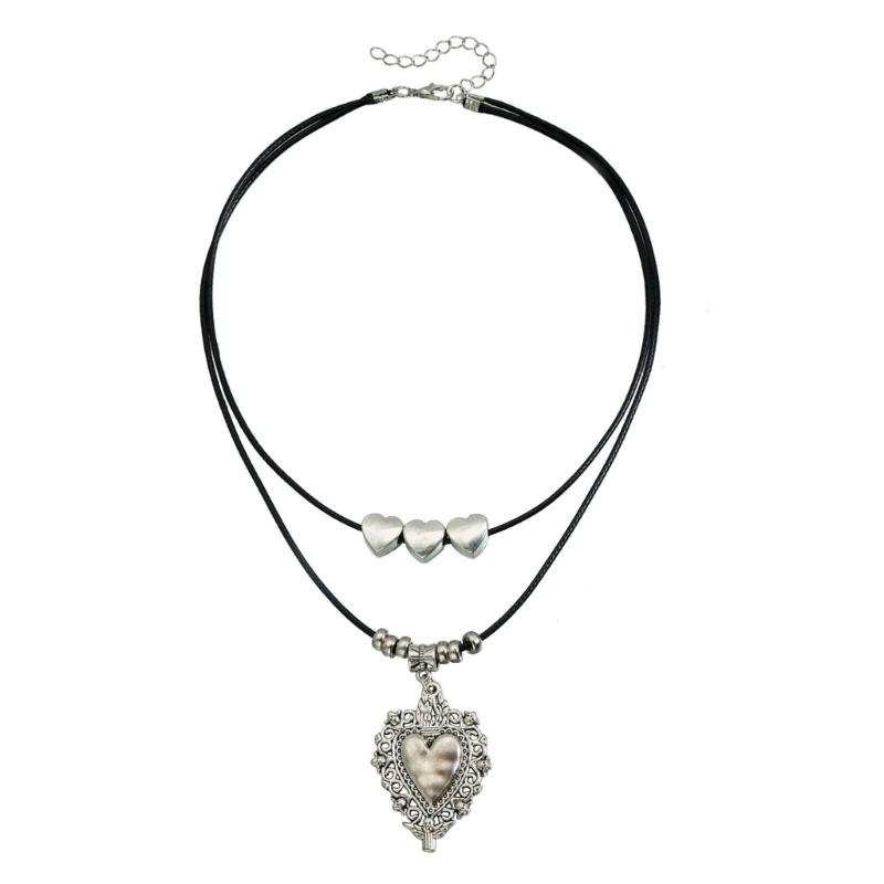 Vintage Ethnic Style Leather Cord Necklace Adjustable Length Neckchain For Casual Or Party Outfit Enhancement