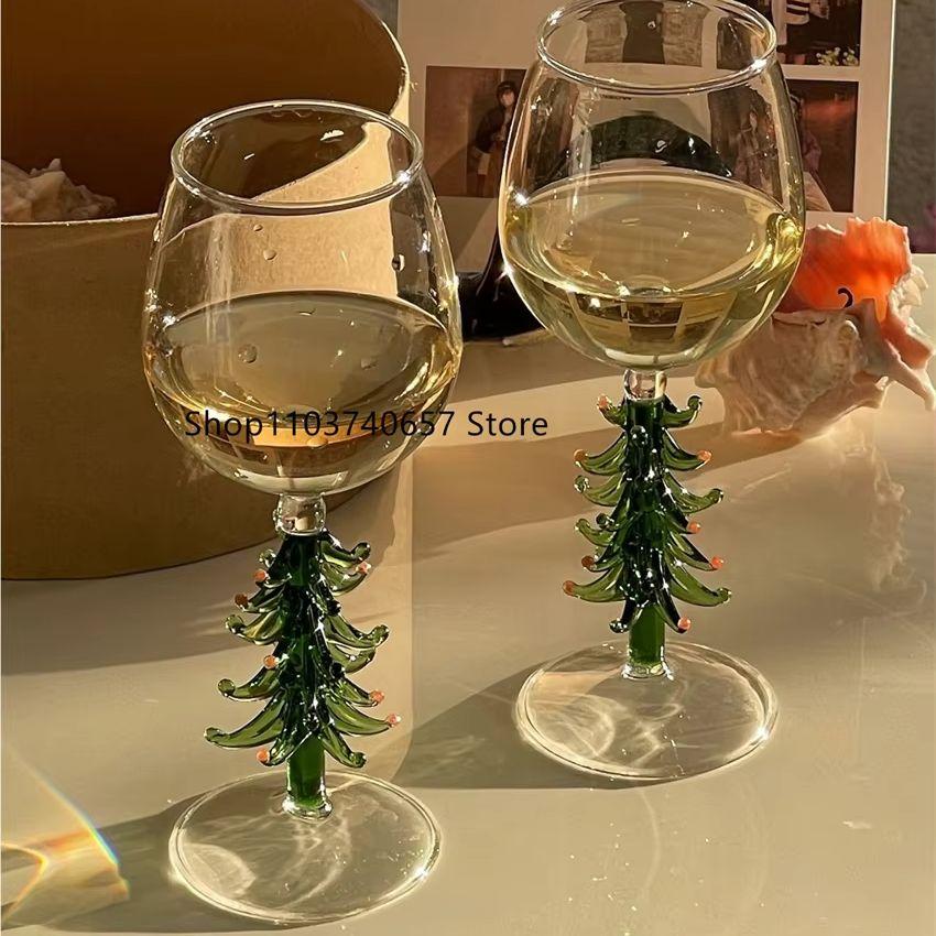 Colorful Christmas Tree Decoration Tall Glass Creative Home Cocktail Cup Korean Style Ins Style Christmas Series Red Wine Glass