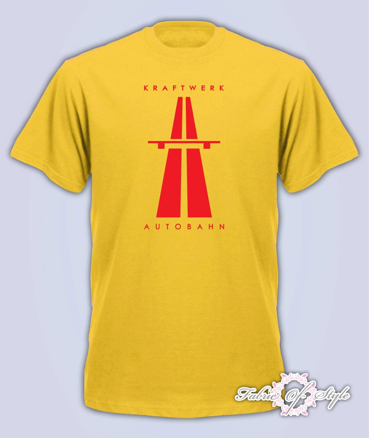 KRAFTWERK Tribute AUTOBAHN RETRO TECHNO Mens T- Shirt Yellow Red S