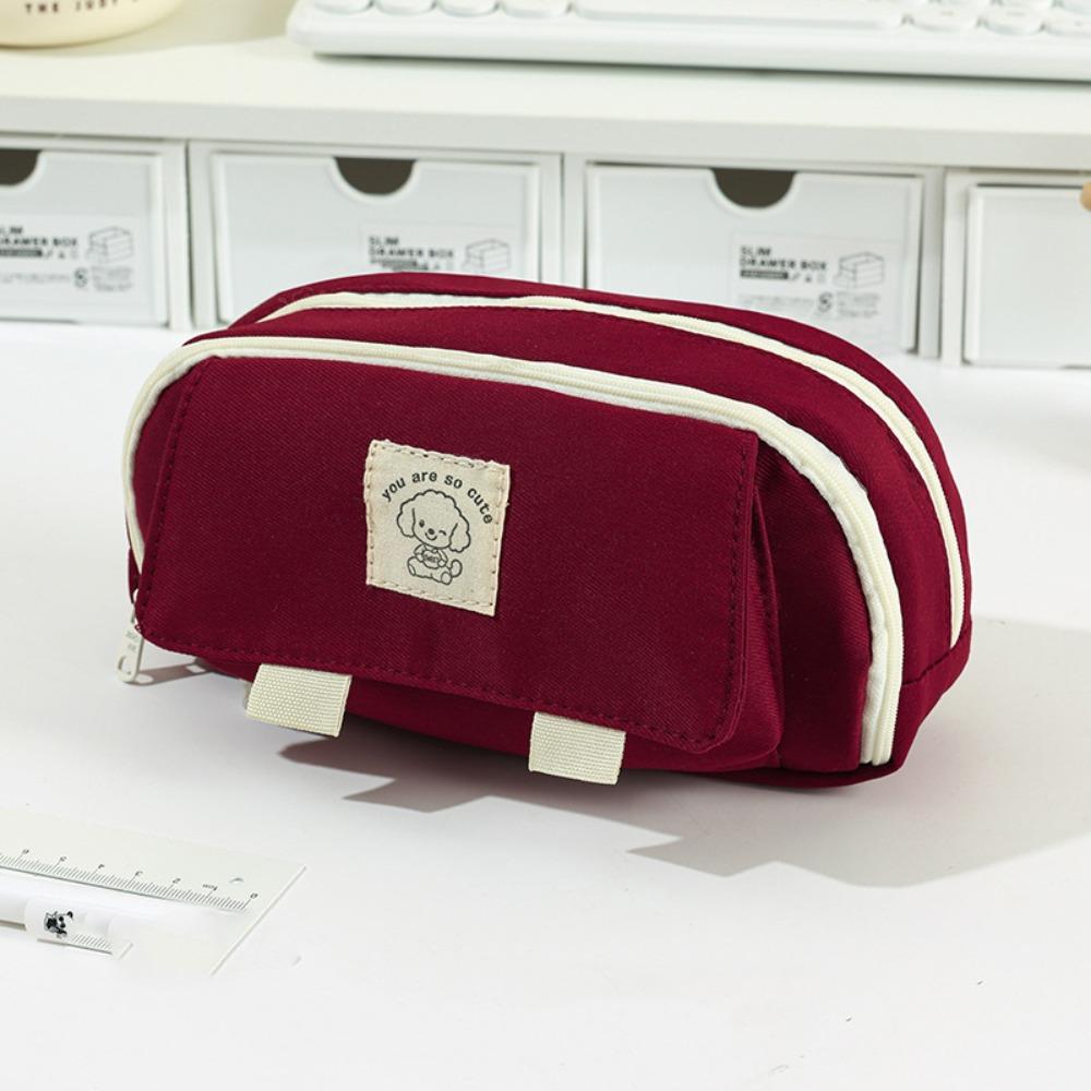 

Мультяшний візерунок собаки Пенал Портативна сумка для зберігання Сумка для канцелярського приладдя Шкільне офісне приладдя вина червоного кольору