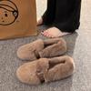 Internet celebrity explosion mink hairy shoes women winter wear belt buckle thick sole velvet bean shoes fairy warm cotton shoes