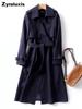 Women's Long Trench Coat Autumn Spring Korean Style Petite British Style Over Knee Dress Coat Jacket
