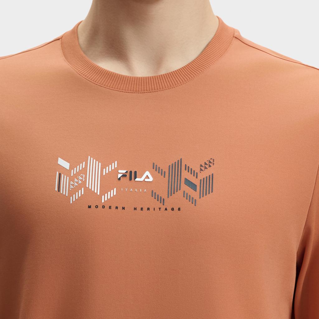 Men's FILA Sweatshirts Men's Dark Fallen Leaves Brown Crew Neck Moderate Regular