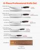 Kitchen Knife Set, 6 Piece High Carbon Stainless Steel Sharp Knife Set, Professional Kitchen Cutlery with Ergonomic Crack-Resistant Handle, and Walnut