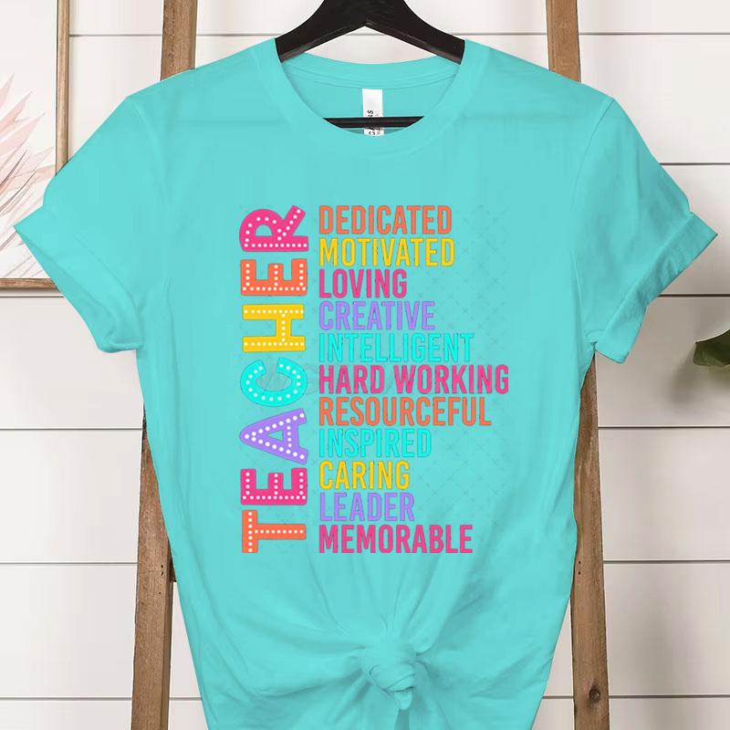 Colorful Teacher Acronym TShirt Teacher Life Print Classic Tops Motivational Tee for Educators Teachers Unisexs Womens Clothing