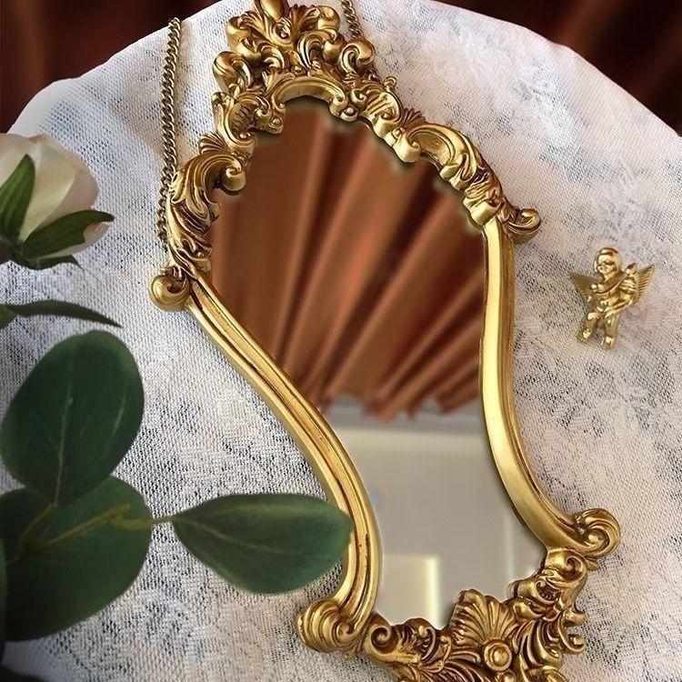Vintage Carving Wall Mirrors Home Room Decoration Makeup Mirror Living Room Bedside Decoration Ornament Home Frame Picture Gifts