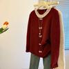 Korean Chic Lace Trim Round Neck Sweater Cardigan with Bow and Ruffle Edges for Women’s Autumn Winter Fashion.