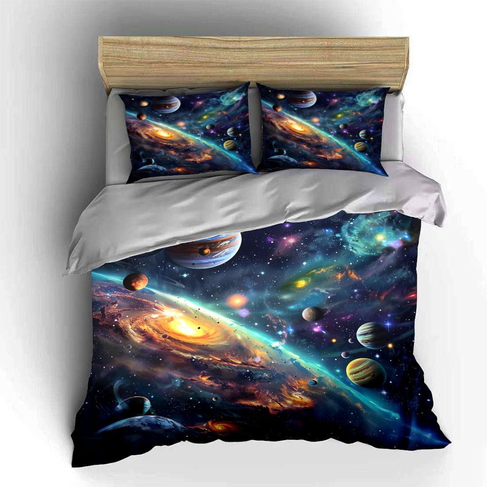 Space Galaxy Decor 3-Piece Set Bedding Set with 1 Duvet Cover 2 Pillowcases Single Double King Queen, Gift