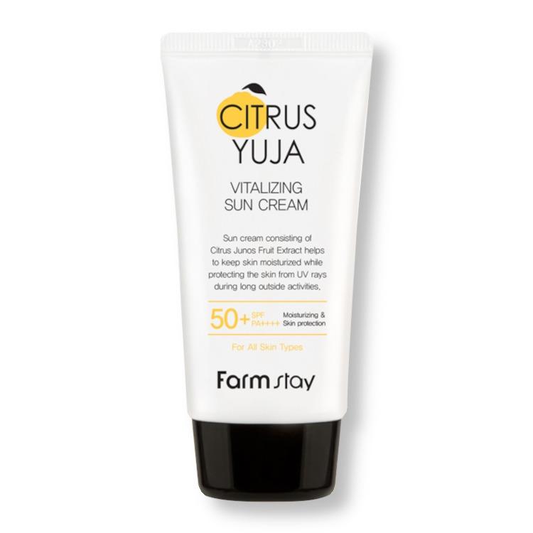 Farmstay CITRUS YUJA VITALIZING SUN CREAM SPF50+ PA++++,  Korean Cosmetics, Kbeauty, Sample