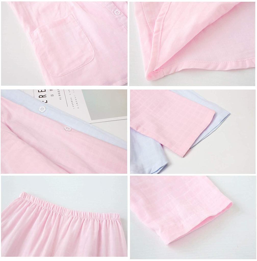 Gauze Long Front Cotton Top and Bottom Solid Perfect for Birthday Size M S-Lifeeling Women's Double-Layer Pajamas, Sleeves, Opening, Set, Colors,