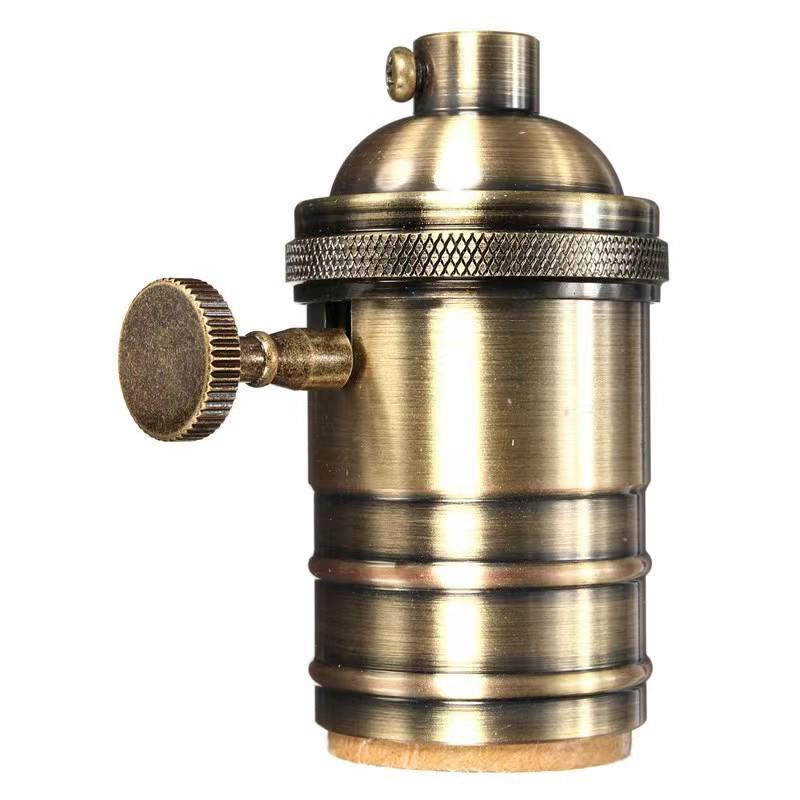 Retro aluminiowy uchwyt lampy z miedzianym przełącznikiem obrotowym E26/E27