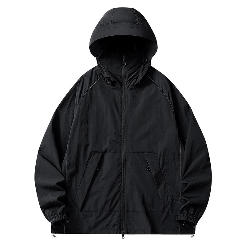 Spring Autumn Solid Loose Casual Sunscreen Coat Male Long Sleeve Simple All-match Hooded Cardigan Jacket Top Men