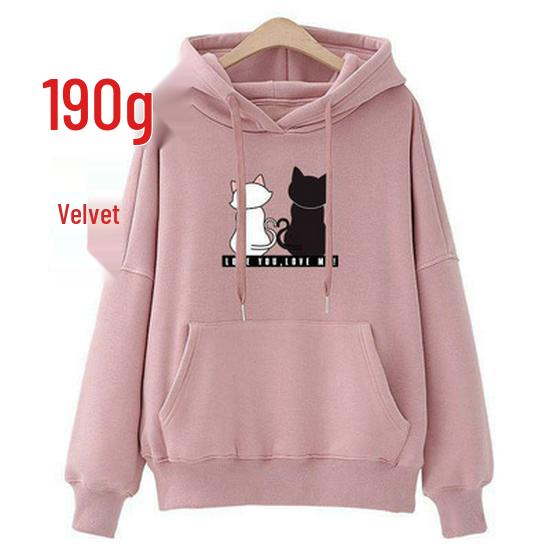 2026 Korean Style Women's Plus Velvet Cat Hoodie - Loose Fit, Thickened, Popular Internet Celebrity Style Jacket