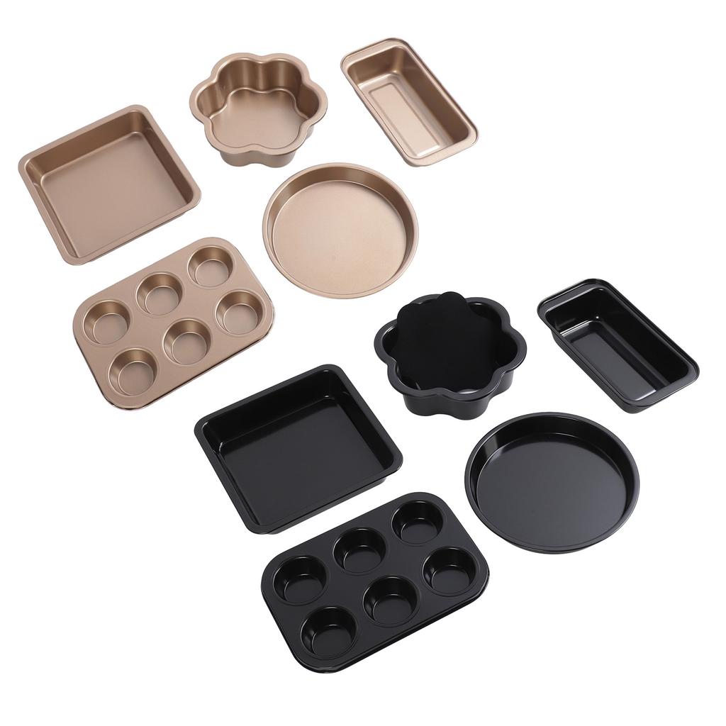 6pcs Bakeware Set Loose Bottom Carbon Steel Anti Stick Baking Pans Set for Toast Muffin Pizza