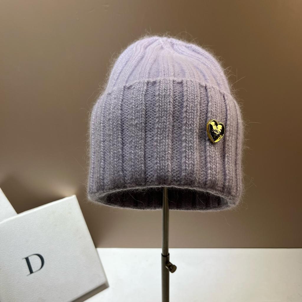 Xiaoxiangfeng Love Cha High Quality Rabbit Hair Knitted Hat Women'S Face Small Wide Stripe Sweet Wool Hat
