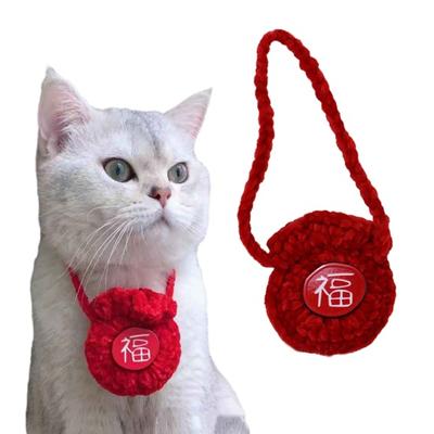 Haustier-Halsband, handgefertigt, gestrickt, chinesischer Stil, Neujahrs-Segen-Taschen-Design, einzigartiger Haustier-Katzen-Schmuck, Urlaubsgeschenk