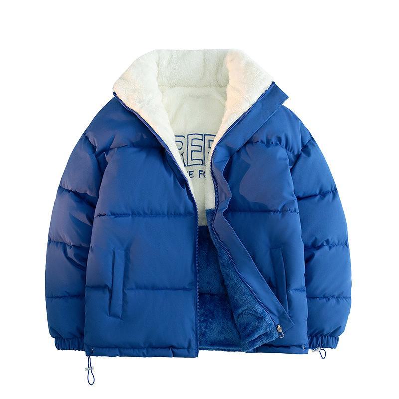 Herre vinterjakke med stående krage i bomull med lammefleece-fôr - avslappet, tykkere stil for par