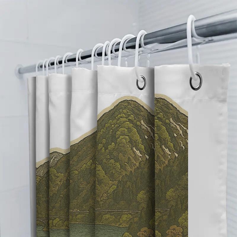 Vintage Landscape Shower Curtain Rustic Mountain Lake Nature Backdrop Bathroom Decor Farmhouse Scenic Wall Hanging Artistic Room