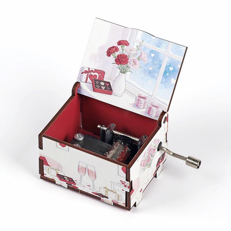Love Series Artistic Hand-Crank Painted Wooden Music Box - Wedding Favor