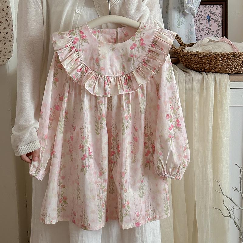 Korean Ruffle Hem Floral Princess Dress for Girls - Autumn 2025 110 cm