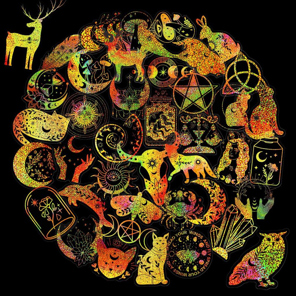 100 Transparent Gold Laser Magic PET Stickers Laser Gold Flashing Special Handbook Material Holographic Stickers