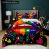 Juego de Funda Nórdica para Labios Juego de Cama de Labios Dorados Sexy Pareja Adulta Individual Doble Queen King Size Cubierta de Edredón de Poliéster con Marcas de Besos 3D