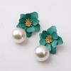 Yutsai Korean Flower Painting Earrings Imitation Pearls Alloy Stud Earrings Elegant Fashion Jewelry OG071