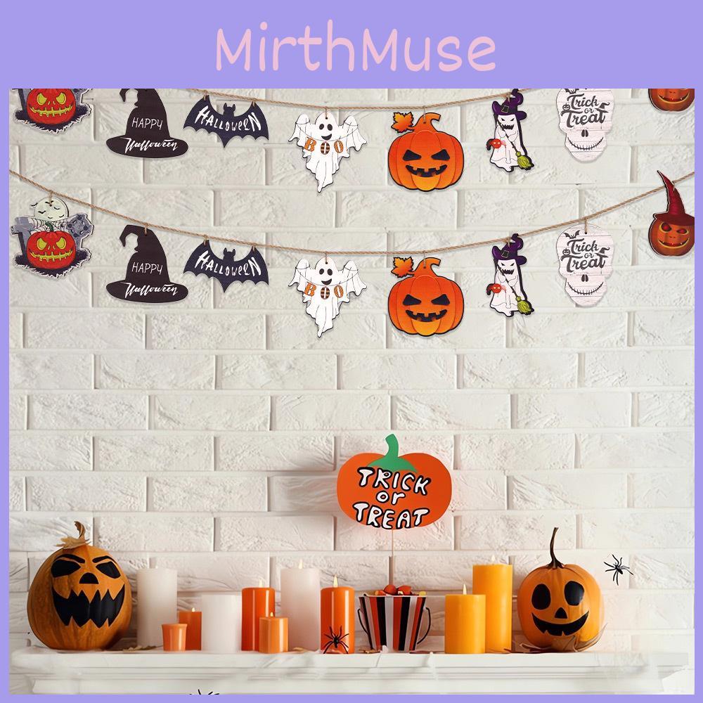 Festive Halloween Wooden Flag Banner Decor Featuring Ghosts And Pumpkins For Parties