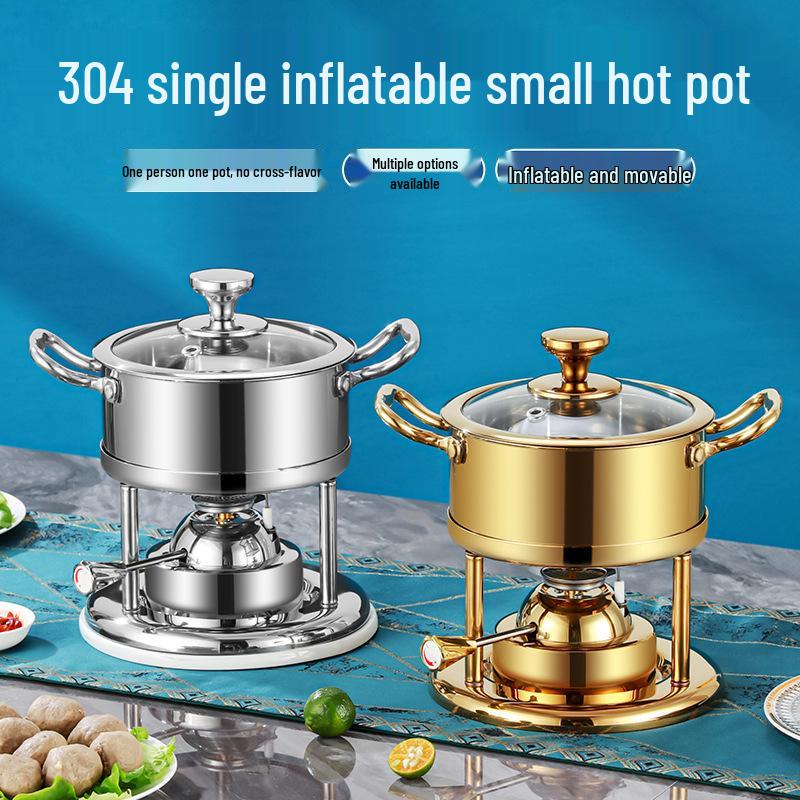 Compact 304 Stainless Steel Single-Serve Hot Pot with Inflatable Gas Stove for Shabu-Shabu