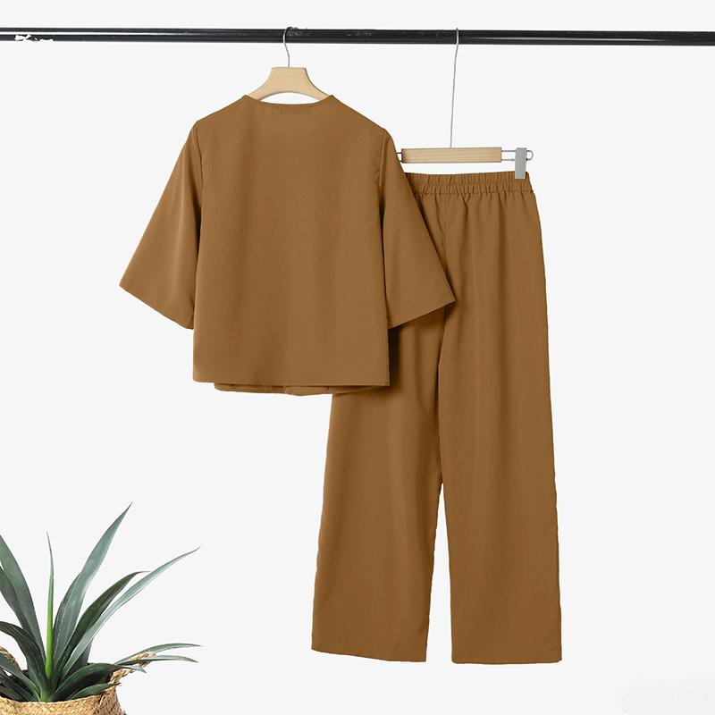 ZANZEA Lässiges zweiteiliges Anzug-Set für Damen mit 3/4-Ärmeln, Bluse und Hose