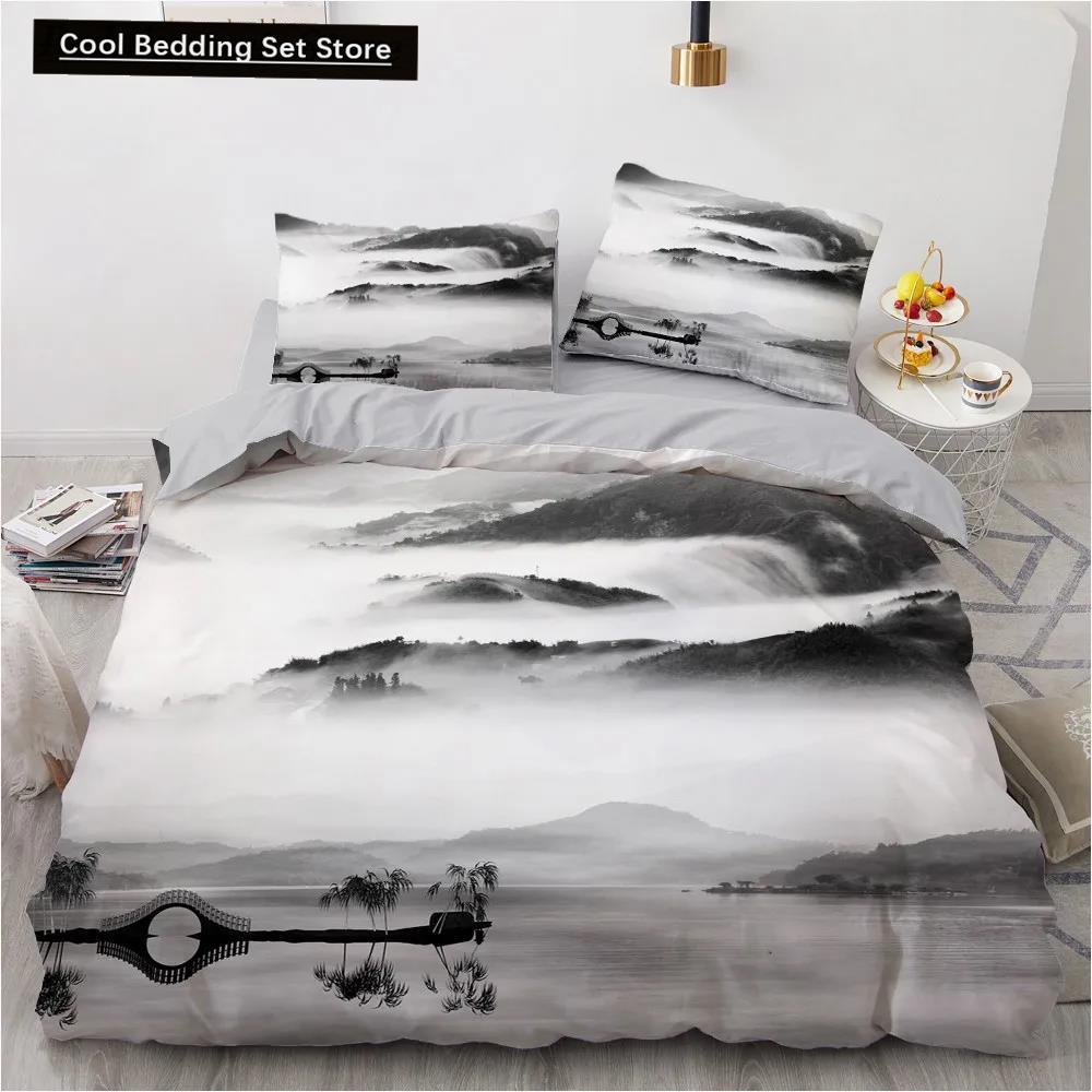 Moon Night Scene King Queen Duvet Cover Red Dark Sky Sunset Clouds Bedding Set Teens Adults Forest 2/3Pcs Polyester Quilt Cover