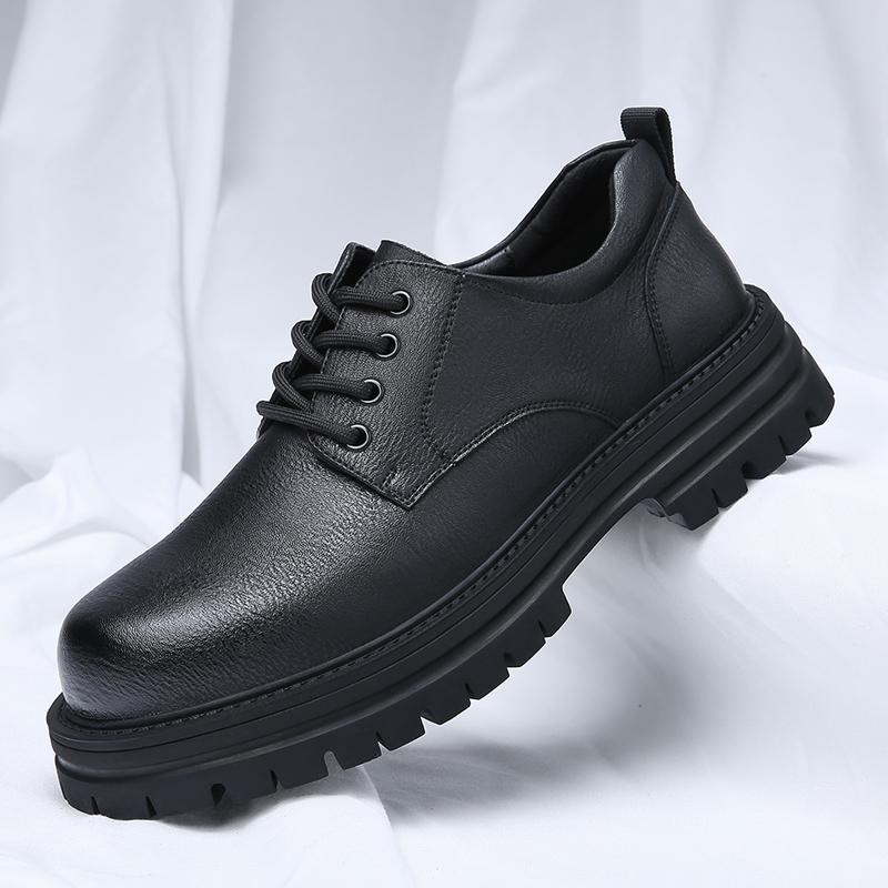 New Genuine Leather Men Casual Shoes Winter British Style Thick Bottomed Work Clothes Shoes Men Designer Large Toe Leather Shoes