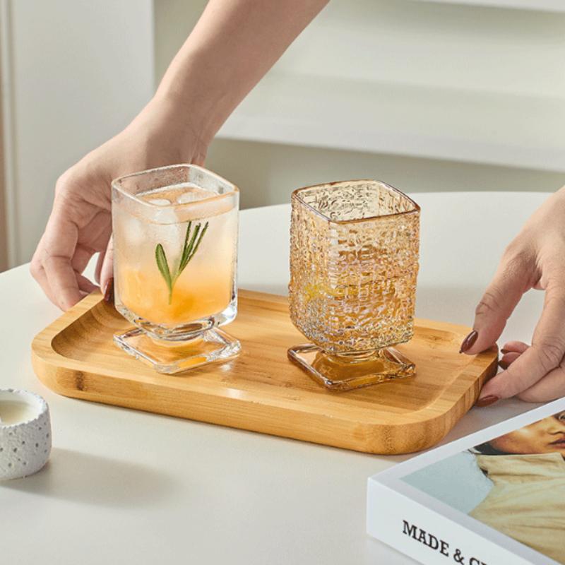Gradient Colored Square Glass Uniquely Maillard Colored Low Footed Glass Vintage Style Juice Glass Sparkling Water Cup