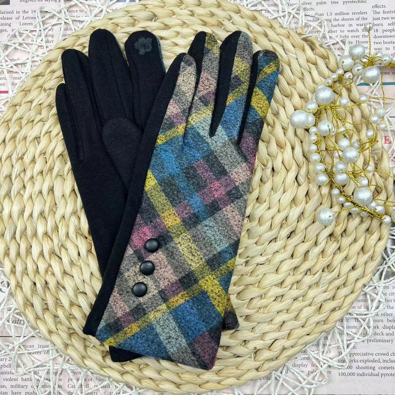 

Перчатки с пятью пальцами для сенсорного экрана, шерстяные клетчатые утолщенные термоперчатки Temperament элегантные бархатные перчатки average size